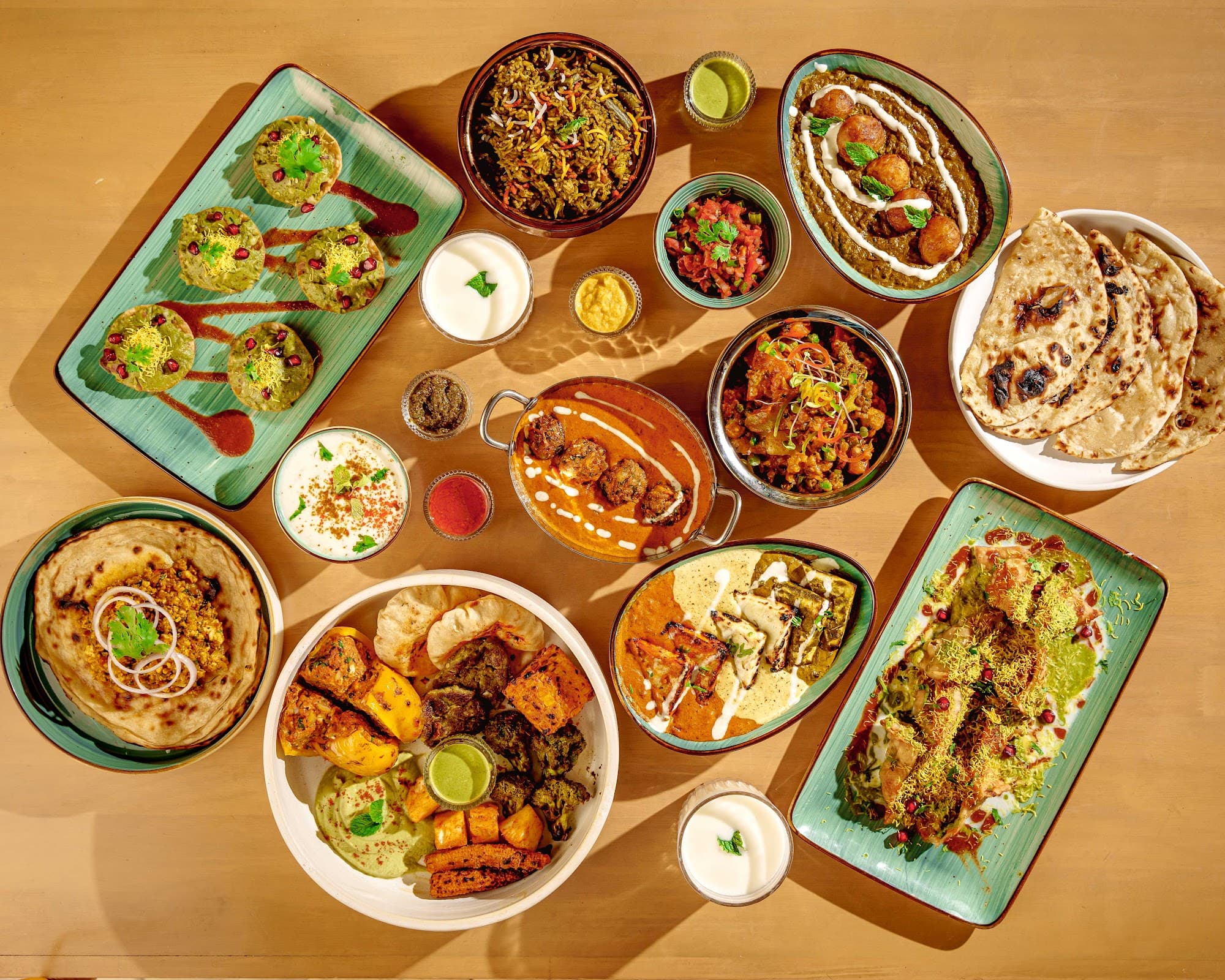 Indian food spread overhead shot